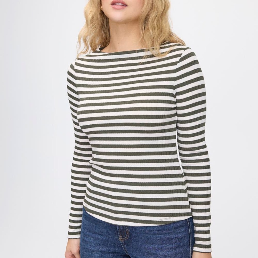 REITMANS Striped Long Sleeve Top - Green and White (NWT)
